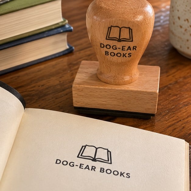 Customer photo of a custom wood handle stamp